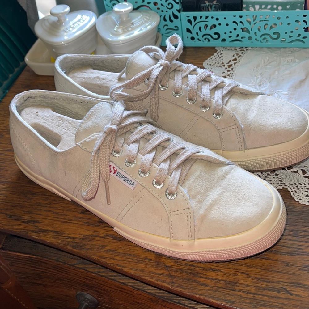 Superga cotu classic cream in color suede sneakers. GUC.